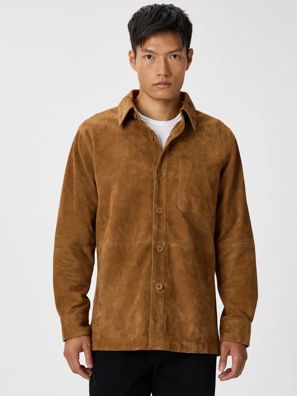 Quince Men's Suede Button-Down Shirt Jacket - Cognac